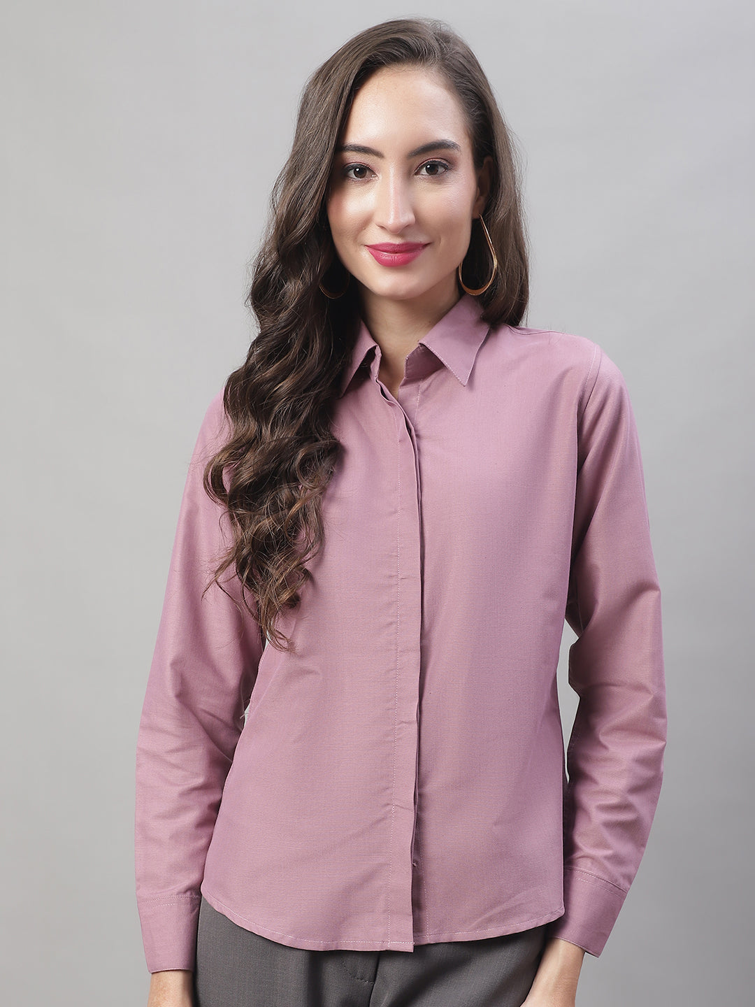 Jainish Women's Magenta Pink Solid Shirt Style Top | Grocsy