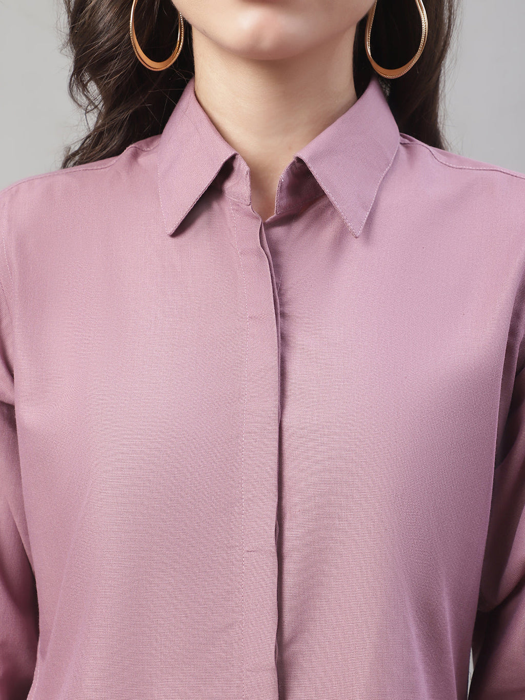 Jainish Women's Magenta Pink Solid Shirt Style Top | Grocsy
