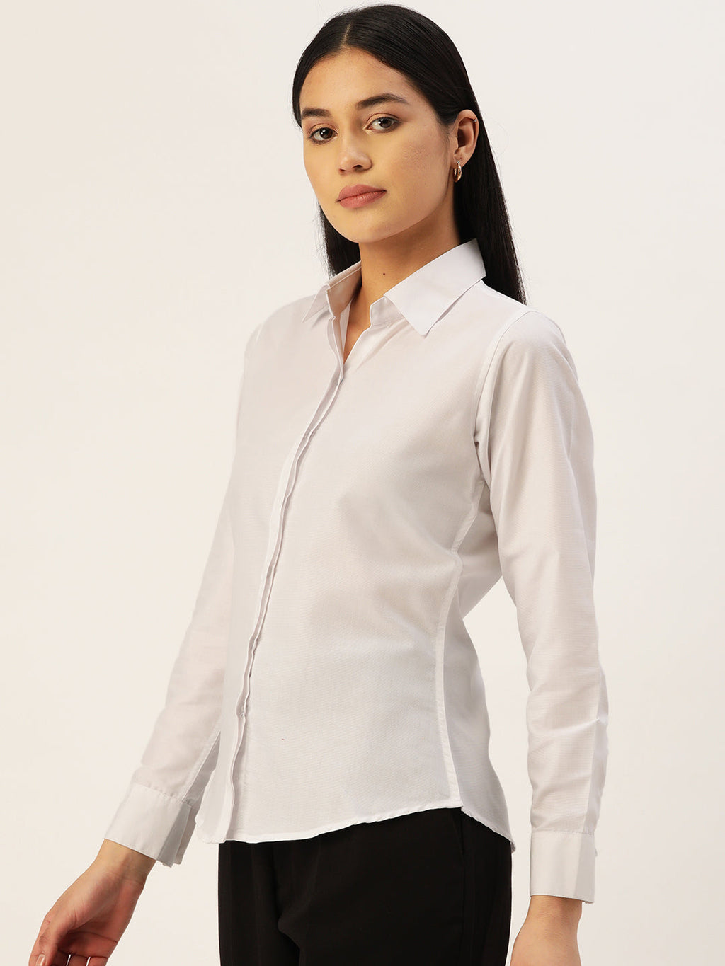 Jainish Women's White Solid Shirt Style Top | Grocsy