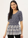 Jainish Women's Chikankari Sequen Work Empire Top - Navy Blue | Grocsy