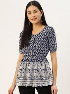 Jainish Women's Chikankari Sequen Work Empire Top - Navy Blue | Grocsy