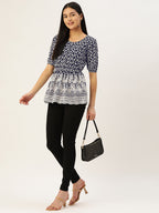 Jainish Women's Chikankari Sequen Work Empire Top - Navy Blue | Grocsy