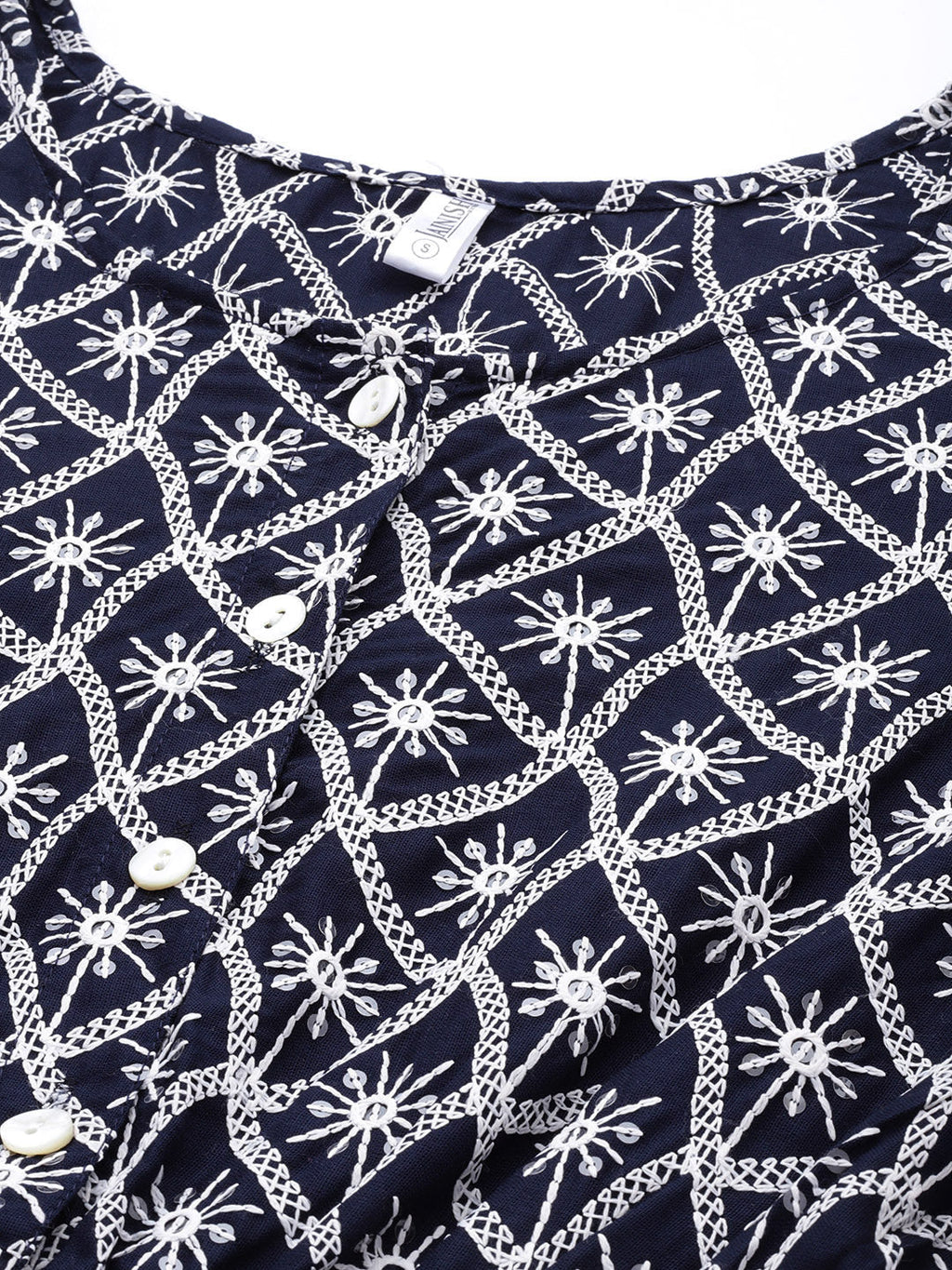 Jainish Women's Chikankari Sequen Work Empire Top - Navy Blue | Grocsy