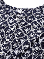 Jainish Women's Chikankari Sequen Work Empire Top - Navy Blue | Grocsy