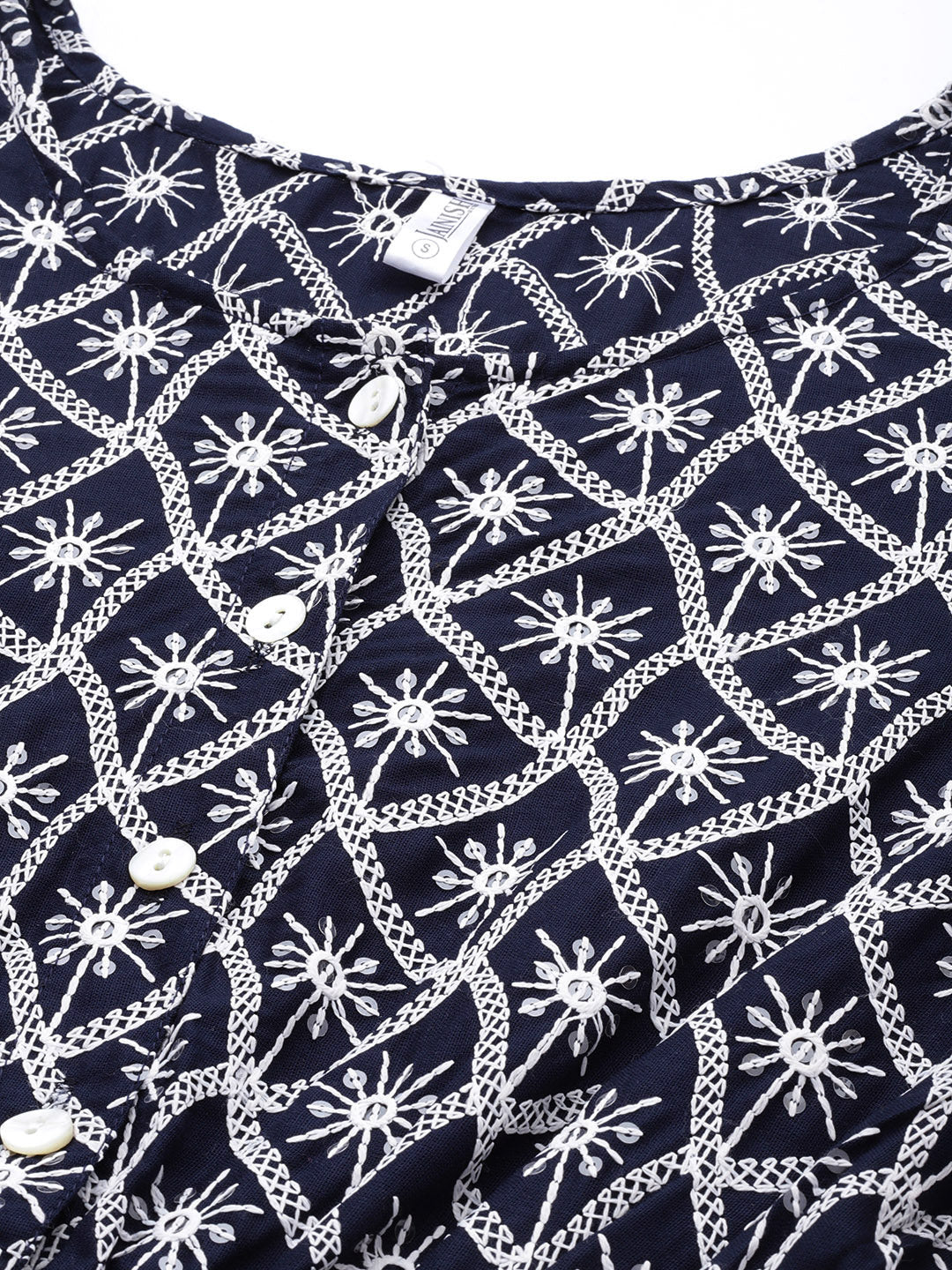 Jainish Women's Chikankari Sequen Work Empire Top - Navy Blue | Grocsy