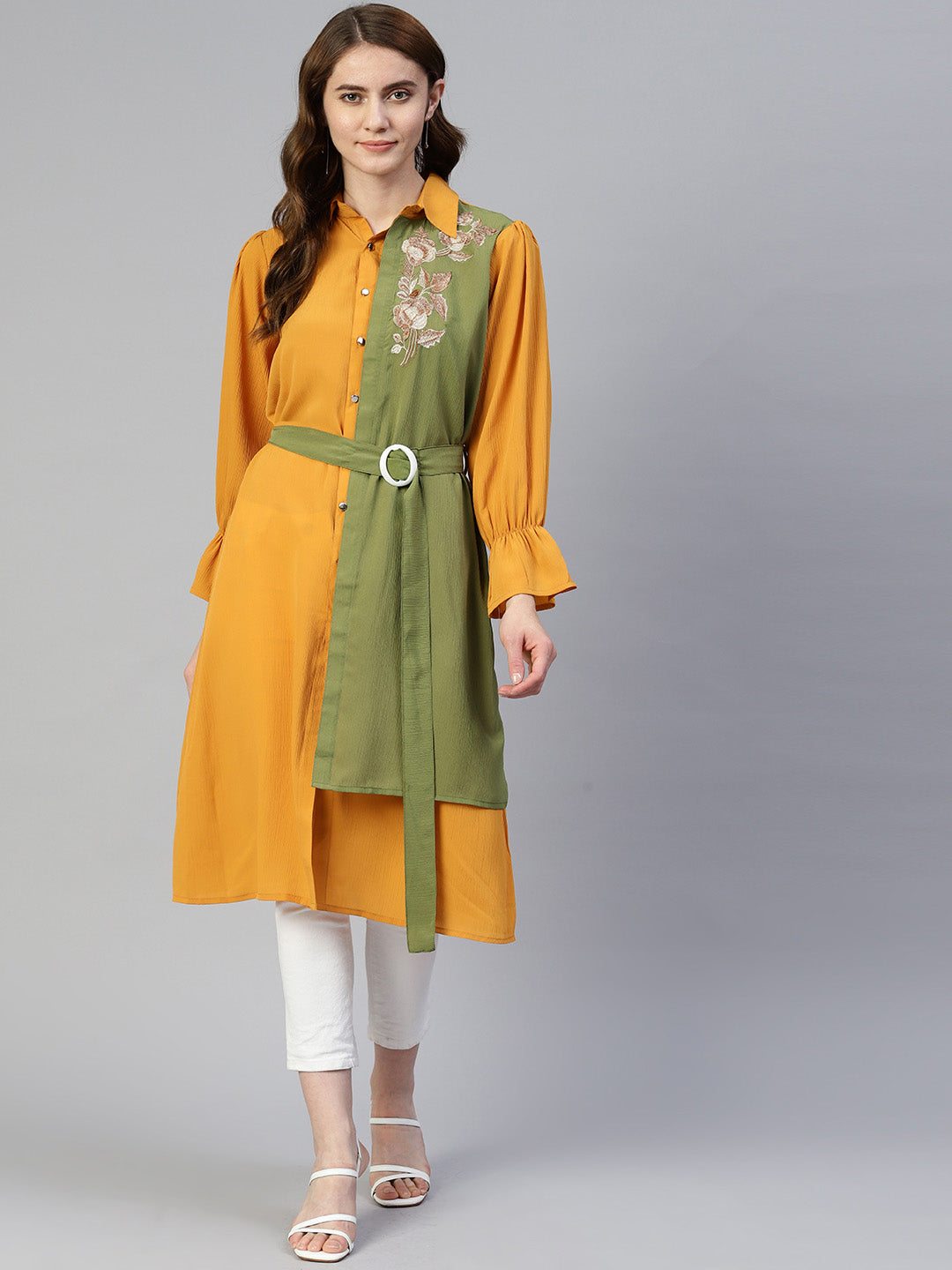 Jainish Women's Embroiderd Shirt Style Top - Yellow | Grocsy