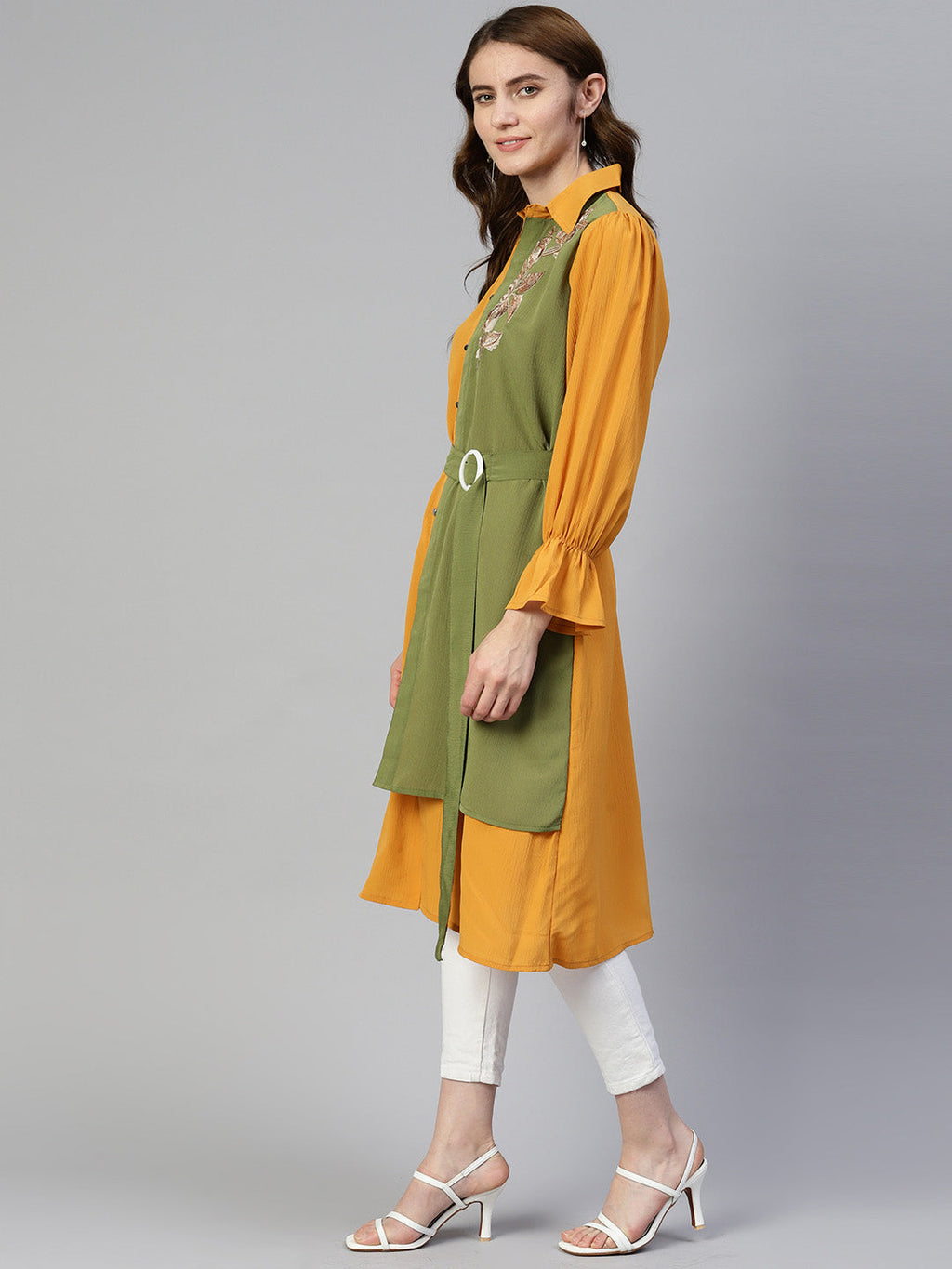 Jainish Women's Embroiderd Shirt Style Top - Yellow | Grocsy