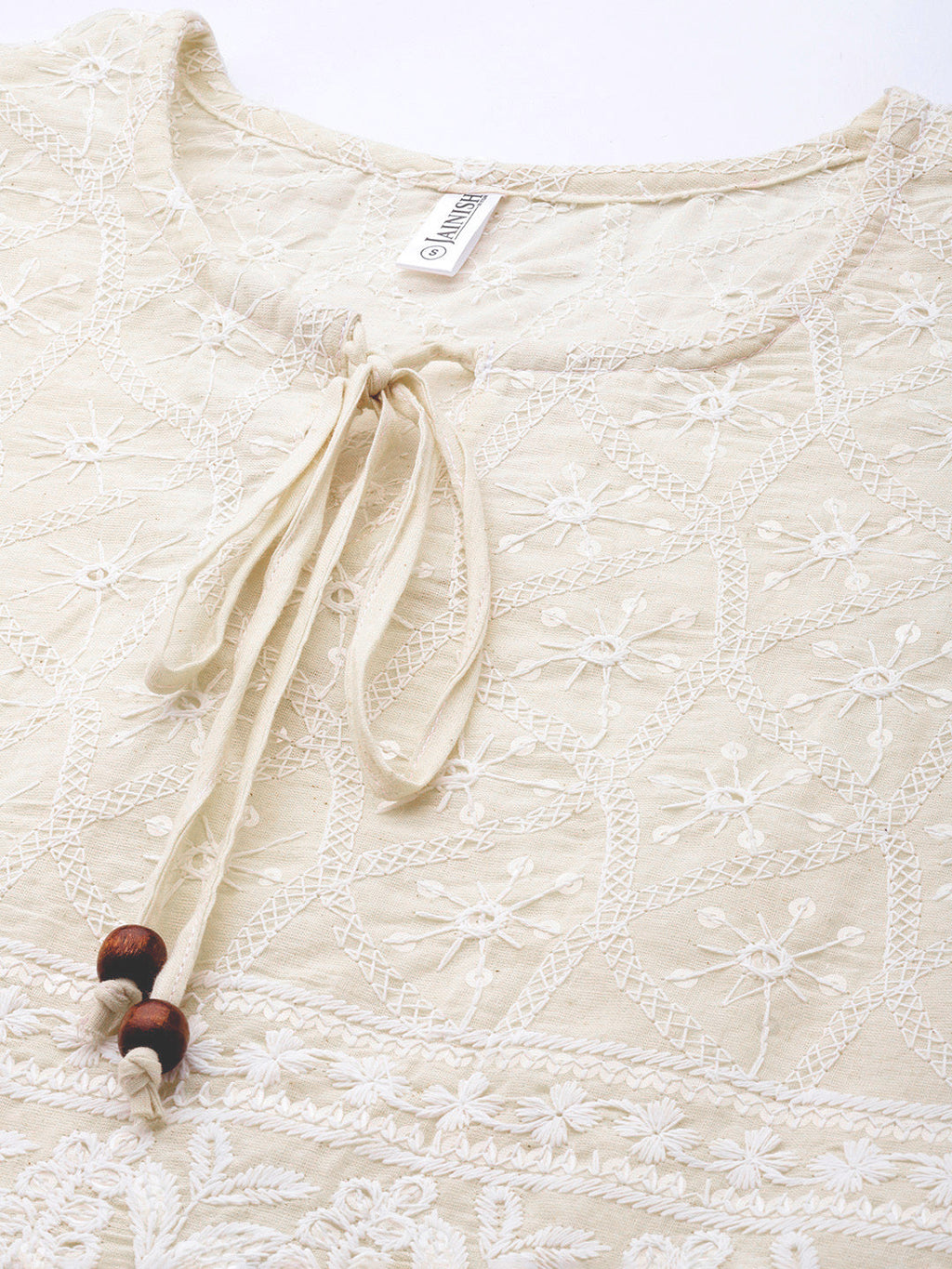 Jainish Women's Chikankari Sequen Work Empire Top - Cream | Grocsy
