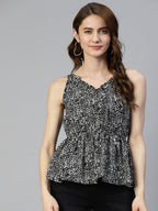 Jainish Women's Printed crop top with frills - Black | Grocsy