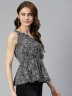 Jainish Women's Printed crop top with frills - Black | Grocsy