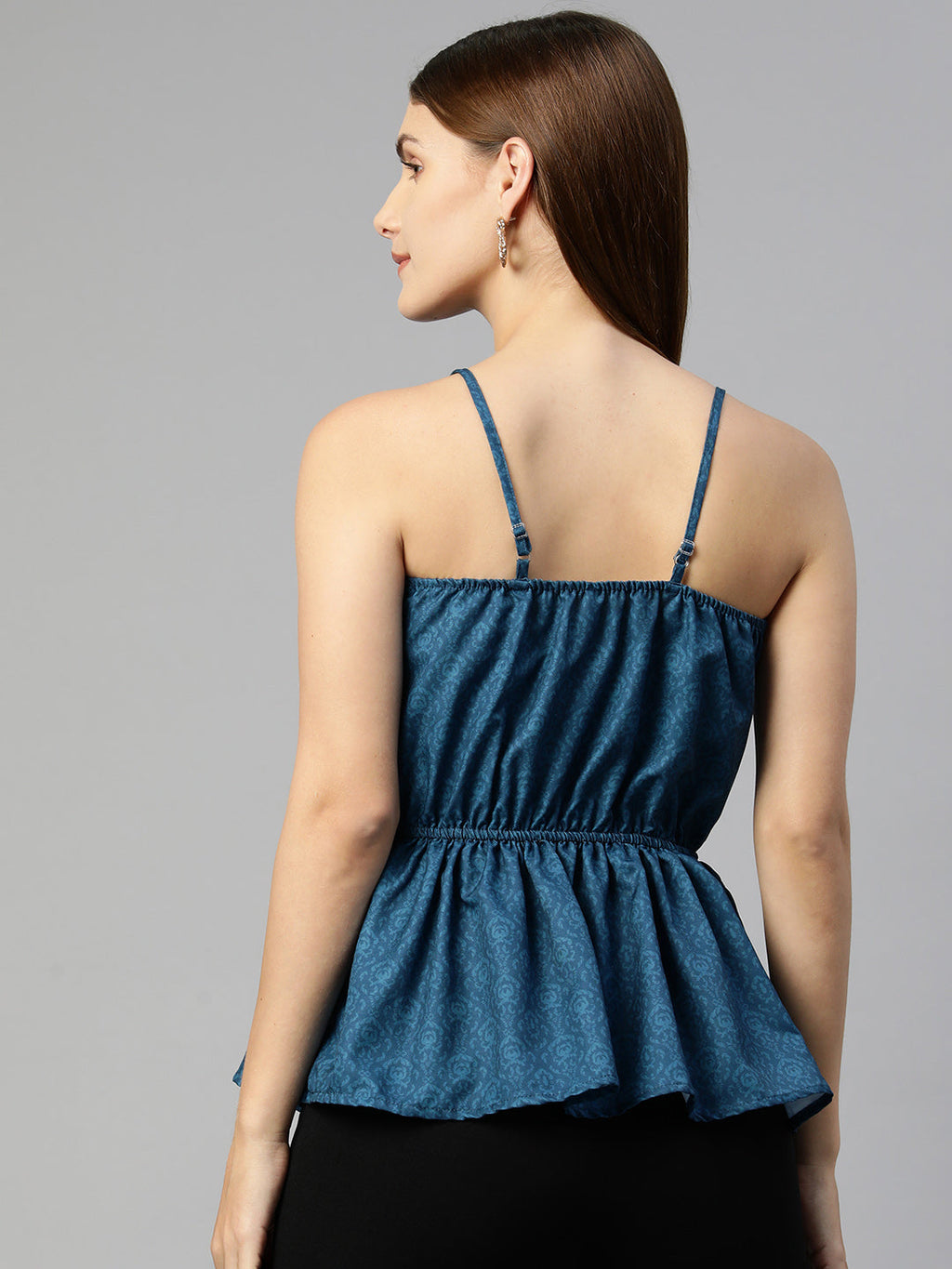 Jainish Women's Printed crop top with frills - Blue | Grocsy