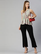 Jainish Women's Printed crop top with frills - Green-Peach | Grocsy