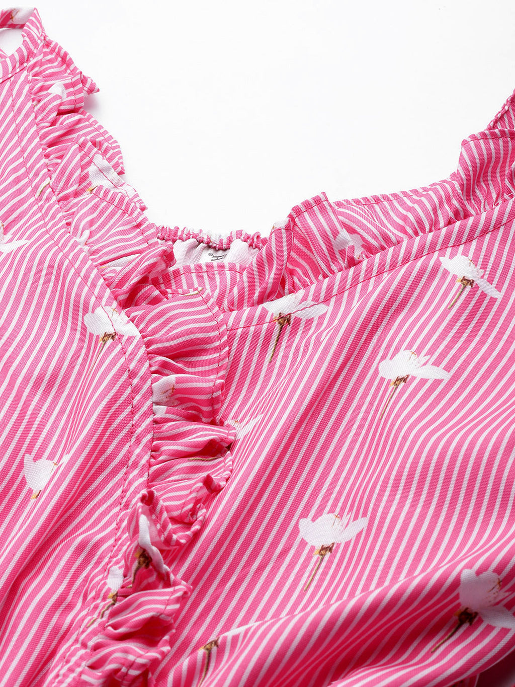 Jainish Women's Printed crop top with frills - Pink | Grocsy