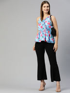 Jainish Women's Printed crop top with frills - Sky Blue | Grocsy