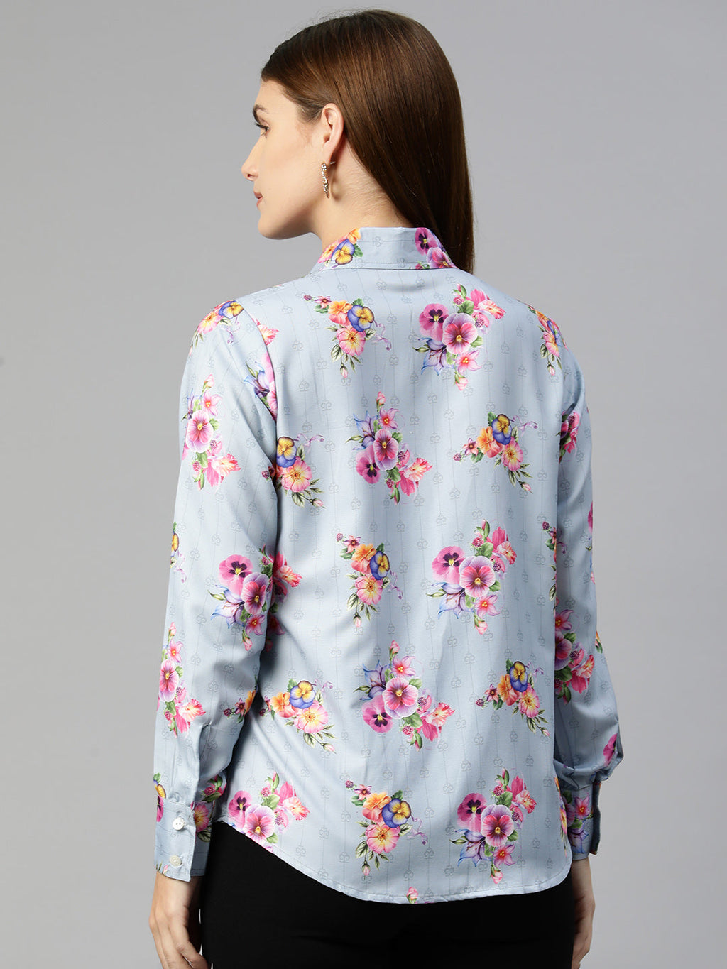 Jainish Women's Floral Double Pocket Shirt Style Top - Grey | Grocsy