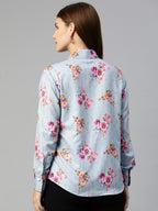 Jainish Women's Floral Double Pocket Shirt Style Top - Grey | Grocsy
