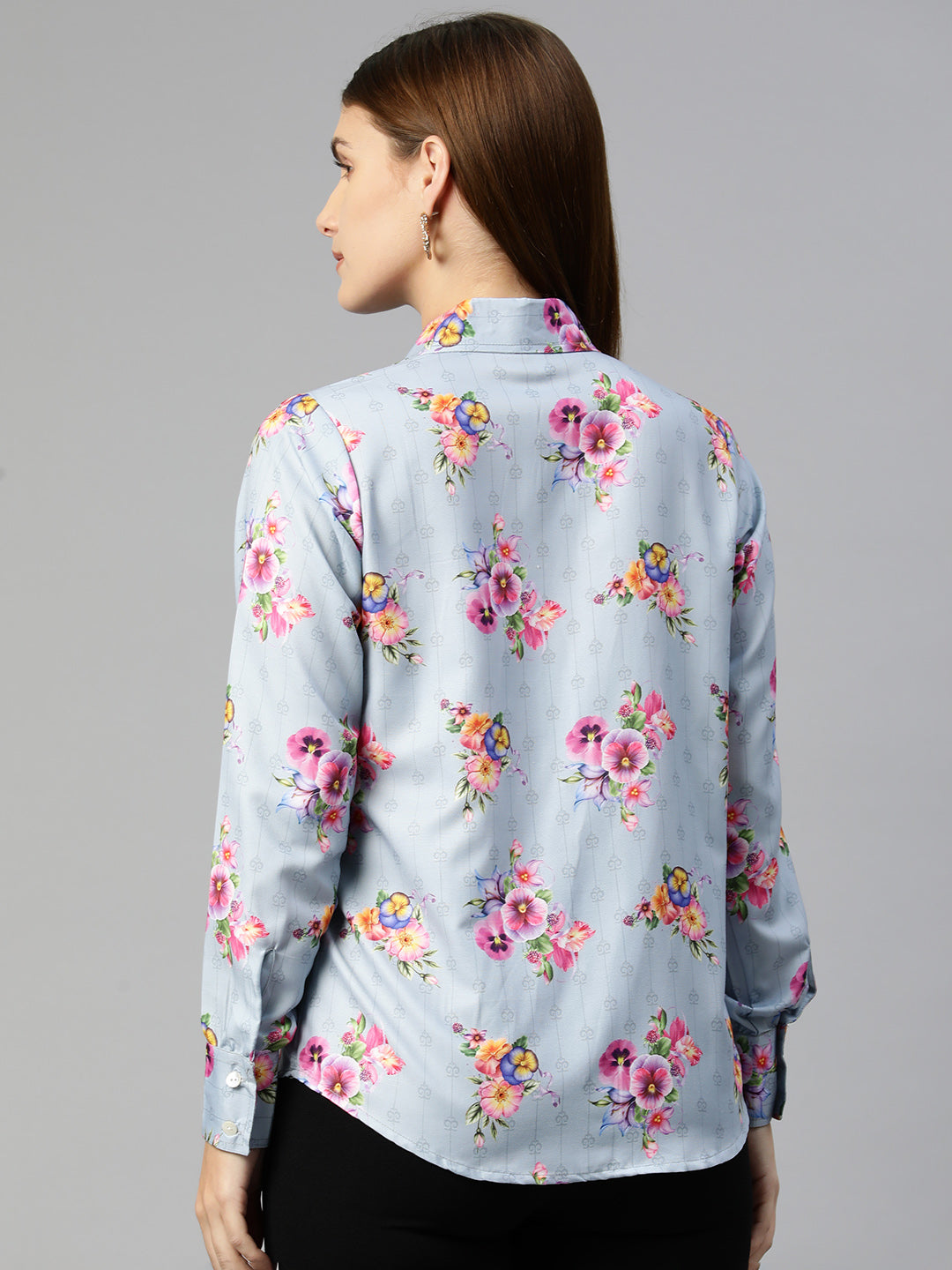 Jainish Women's Floral Double Pocket Shirt Style Top - Grey | Grocsy