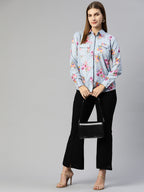 Jainish Women's Floral Double Pocket Shirt Style Top - Grey | Grocsy