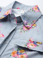 Jainish Women's Floral Double Pocket Shirt Style Top - Grey | Grocsy