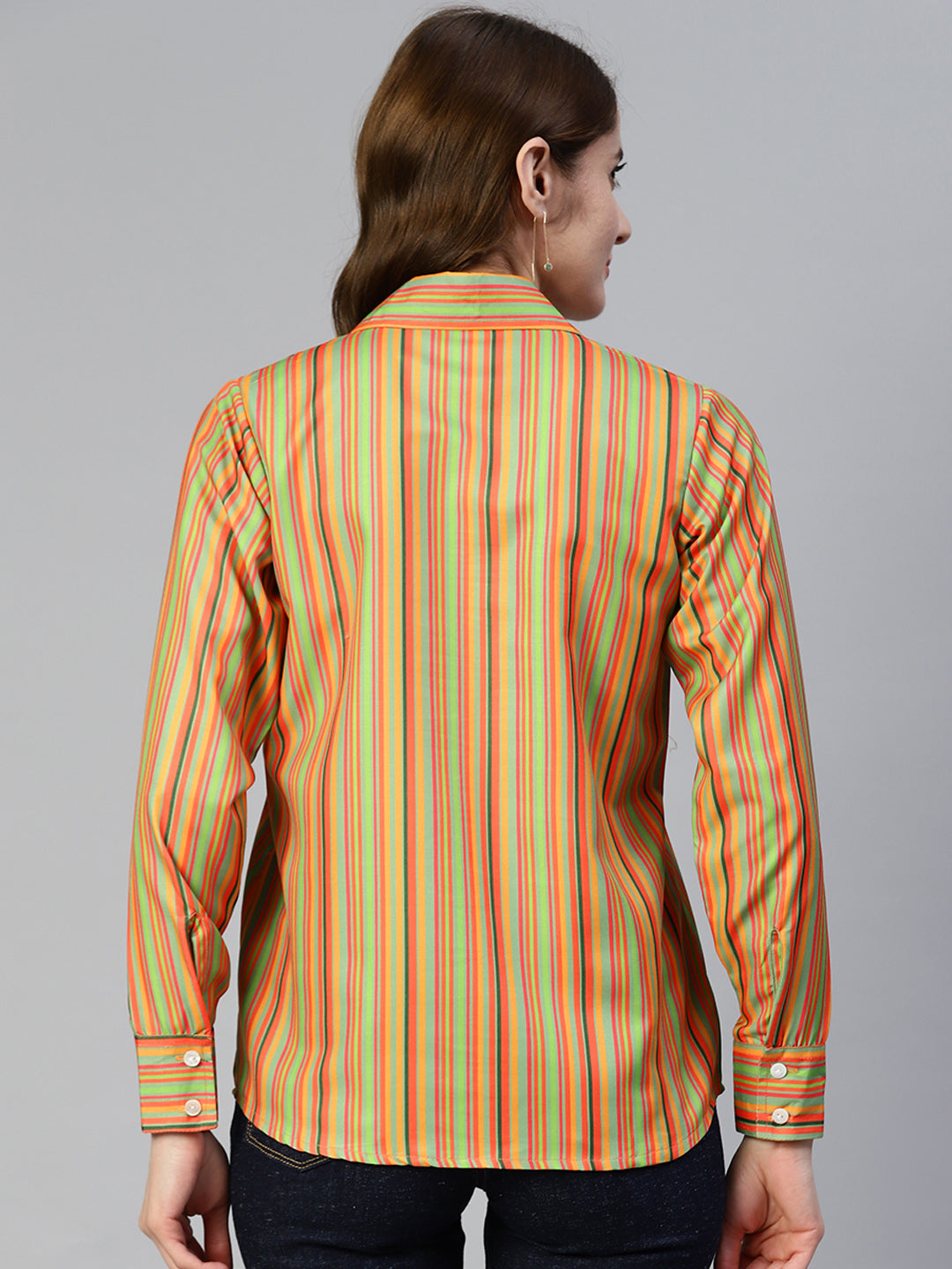 Jainish Women's Striped Double Pocket Shirt Style Top - Lime | Grocsy
