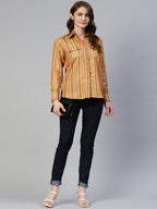 Jainish Women's Striped Double Pocket Shirt Style Top - Lime | Grocsy