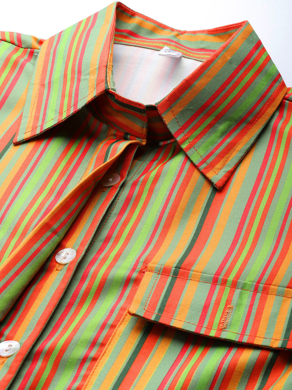 Jainish Women's Striped Double Pocket Shirt Style Top - Lime | Grocsy
