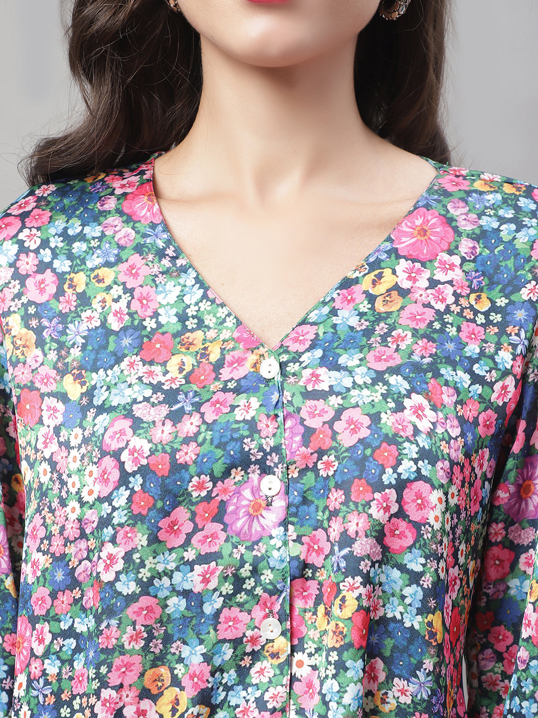 Jainish Women's Blue Printed Shirt Style Top | Grocsy