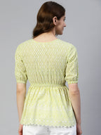 Jainish Women's Chikankari Work Empire Top - Green | Grocsy