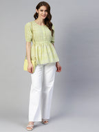 Jainish Women's Chikankari Work Empire Top - Green | Grocsy