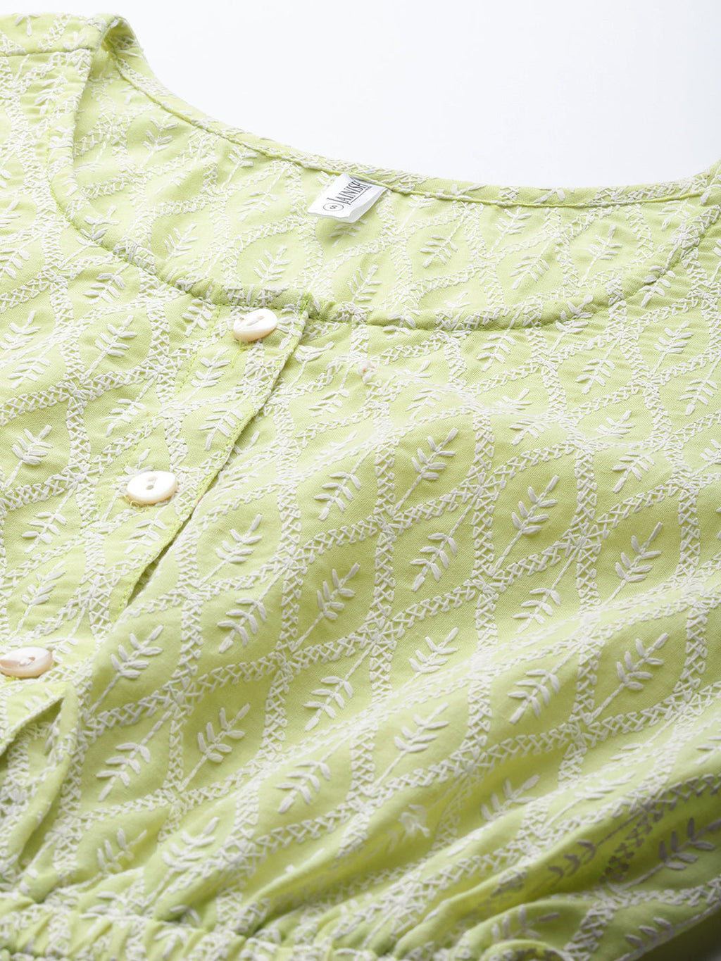 Jainish Women's Chikankari Work Empire Top - Green | Grocsy