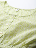 Jainish Women's Chikankari Work Empire Top - Green | Grocsy