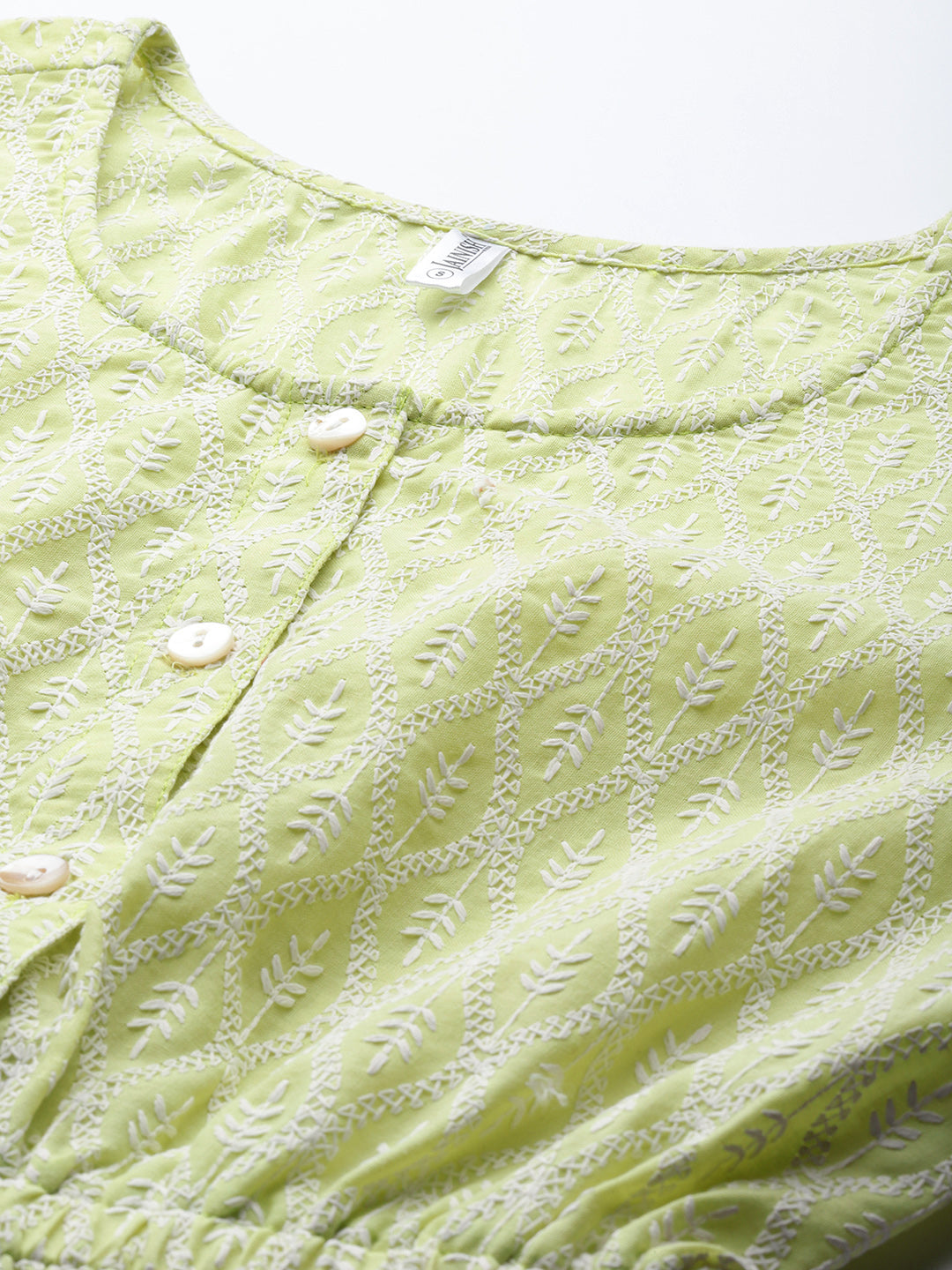 Jainish Women's Chikankari Work Empire Top - Green | Grocsy