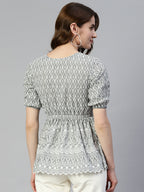 Jainish Women's Chikankari Work Empire Top - Grey | Grocsy