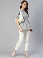Jainish Women's Chikankari Work Empire Top - Grey | Grocsy