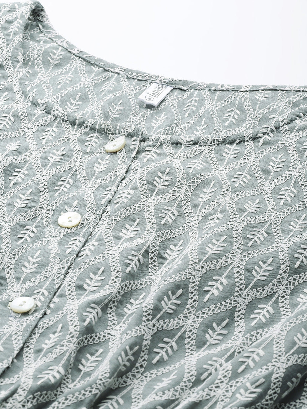 Jainish Women's Chikankari Work Empire Top - Grey | Grocsy