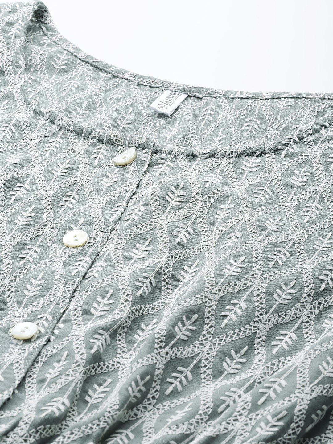 Jainish Women's Chikankari Work Empire Top - Grey | Grocsy