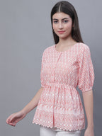 Jainish Women's WoChikankari Work Empire Top - Orange | Grocsy