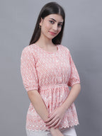 Jainish Women's WoChikankari Work Empire Top - Orange | Grocsy
