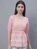 Jainish Women's WoChikankari Work Empire Top - Orange | Grocsy