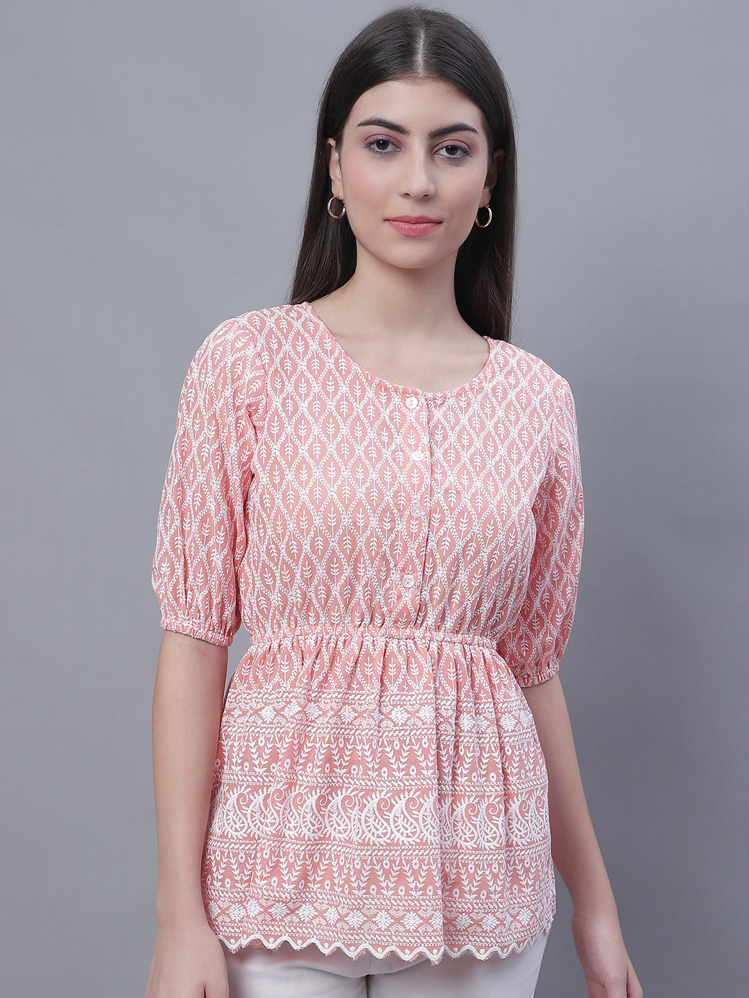 Jainish Women's WoChikankari Work Empire Top - Orange | Grocsy