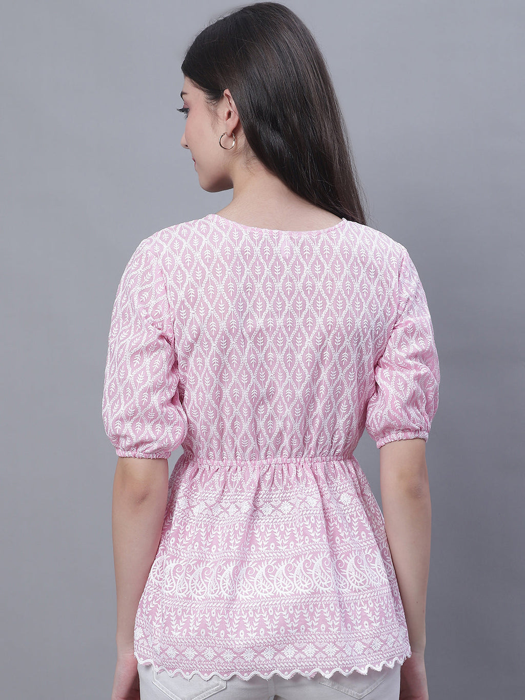 Jainish Women's WoChikankari Work Empire Top - Pink | Grocsy