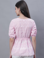 Jainish Women's WoChikankari Work Empire Top - Pink | Grocsy