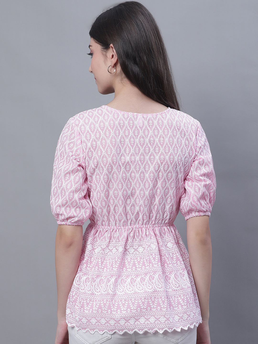 Jainish Women's WoChikankari Work Empire Top - Pink | Grocsy