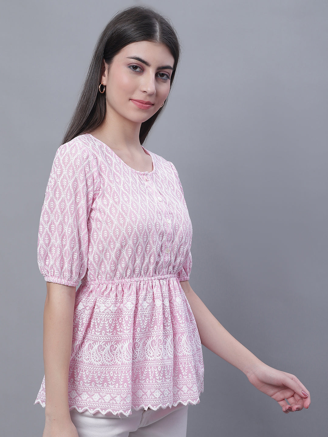 Jainish Women's WoChikankari Work Empire Top - Pink | Grocsy