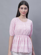 Jainish Women's WoChikankari Work Empire Top - Pink | Grocsy