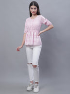 Jainish Women's WoChikankari Work Empire Top - Pink | Grocsy