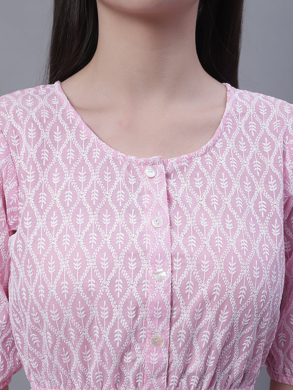 Jainish Women's WoChikankari Work Empire Top - Pink | Grocsy