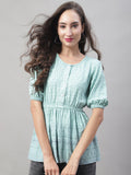 Jainish Women's WoChikankari Work Empire Top - Sky Blue | Grocsy