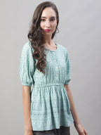 Jainish Women's WoChikankari Work Empire Top - Sky Blue | Grocsy