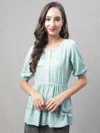 Jainish Women's WoChikankari Work Empire Top - Sky Blue | Grocsy